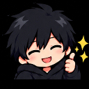 Anime boy with black hair giving a thumbs-up gesture with sparkling effects.