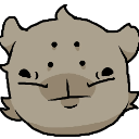 A gray creature with four eyes giving a deadpan, suspicious side-eye expression.