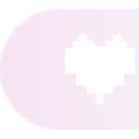 A white pixelated heart shape centered on a soft pink rounded background.