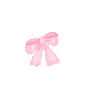 A small pink ribbon bow with tiny white sparkles surrounding it in a pixel art style.