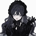 A gothic anime girl with dark hair and a lace headpiece looking at the viewer with a skeptical and unimpressed expression.