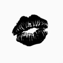 Lips forming a kiss mark in solid black against a white background.