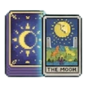 The Moon tarot card depicted in a retro pixel art style.