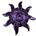 Purple sun symbol with a swirling center and sharp, jagged rays.