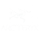 Arcteryx logo featuring a stylized fossil graphic above the brand name in white text on a black background.