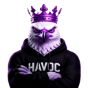 An eagle with a serious expression wearing a purple crown and a black hoodie with arms crossed.