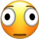 A yellow smiley face with large, wide-open eyes and a flat, neutral mouth expressing shock or awkwardness.