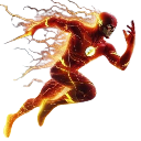 A red-clad superhero sprinting forward with a yellow energy trail behind him.
