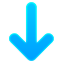 A bright blue arrow pointing downwards with a soft glowing outline.