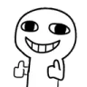 Stick figure with a wide, toothy grin giving a double thumbs up gesture.