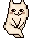 A beige pixel cat shifts from a shy pose to a battle stance while holding a glowing pink laser sword.