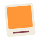 Orange square with a white border and a small brown horizontal line at the bottom.
