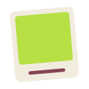 A lime green square with a light border and a small dark brown line at the bottom.