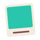 A blank polaroid frame with a teal center and a brown line at the bottom.