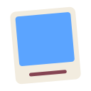 A square polaroid frame with a blue center and a brown accent line at the bottom.