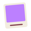 A purple square frame with a white border and a small brown line at the bottom.