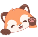 A cute red panda waving with a happy, smiling expression.