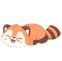 A cute red panda lying down with its eyes closed in a peaceful, sleeping expression.