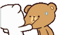 A white bear repeatedly poking a nervous brown bear in the face.