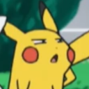 Pikachu with a suspicious, side-eye expression and a slightly open mouth.