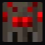 A dark pixelated creature with glowing red eyes stares forward.