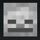 Skull with a blank, blocky expression in a pixel art style.