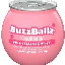 Pink spherical cocktail container with a silver lid and white text.