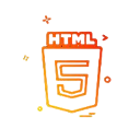 A stylized, blocky emblem with a distorted, glitchy aesthetic in shades of orange and red.