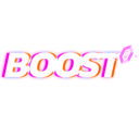The word BOOST written in bold white letters with orange and pink neon-style outlines.