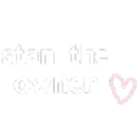 Text reading stan the owner in white pixel font next to a small pink heart.