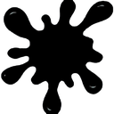 Black ink splatter with irregular rounded edges.
