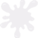 White paint splatter shape with rounded edges on a black background.