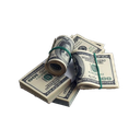 A stack of US hundred-dollar bills tied together with rubber bands.