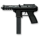 Submachine gun shown in a realistic, dark style against a black background.