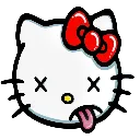 A white cartoon cat face with X-shaped eyes and a tongue sticking out, indicating exhaustion or being dead.