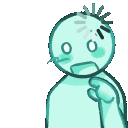 A teal character with a spinning loading icon above its head looking confused.