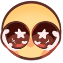 Yellow emoji face with large, glossy eyes featuring white star highlights and blushing cheeks.