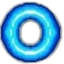 A glowing blue ring with a dark, glitchy center on a black background.