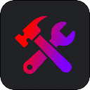 A hammer and a wrench crossed over each other in a red and purple gradient against a dark background.
