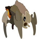 A small brown insect-like creature with large eyes peeking out from behind a dark ledge.