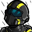 Soldier wearing a tactical helmet and visor looking upward while rain falls around them.