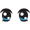 A pair of large, expressive anime eyes with bright blue irises and white highlights looking forward.
