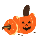 A brown squirrel pops out of a carved orange jack-o'-lantern in a four-frame pixel animation.