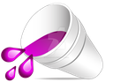 A white styrofoam cup tipped on its side, spilling a bright purple liquid onto the surface.