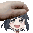 A human hand repeatedly patting the head of a happy anime girl.