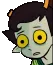 A pale-skinned character with large, wide-open yellow eyes looking intensely shocked or concerned.