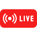 A rectangular red button with white text reading LIVE next to a white signal icon.
