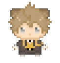 A small pixelated anime boy with brown hair walking back and forth.