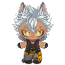 Wolf plushie character with spiky hair and a leather jacket looking cool.