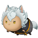 A round, white-furred chibi creature with a stern, unimpressed expression.